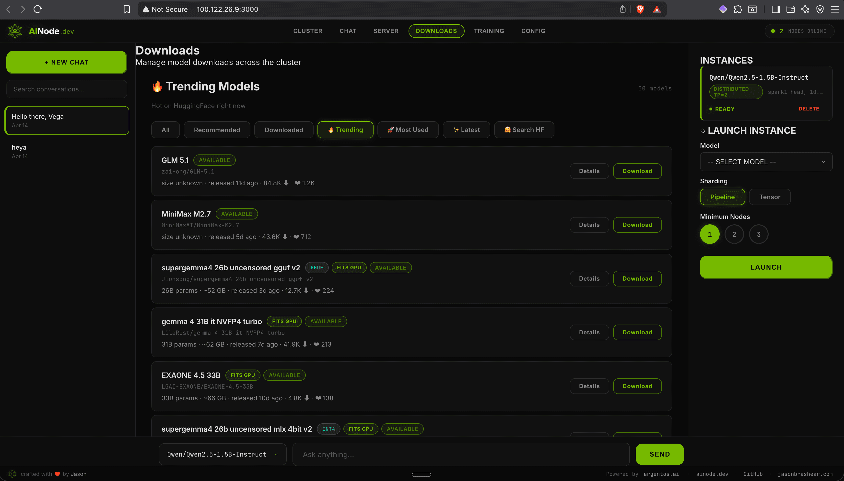 AINode model download manager with 50+ supported models