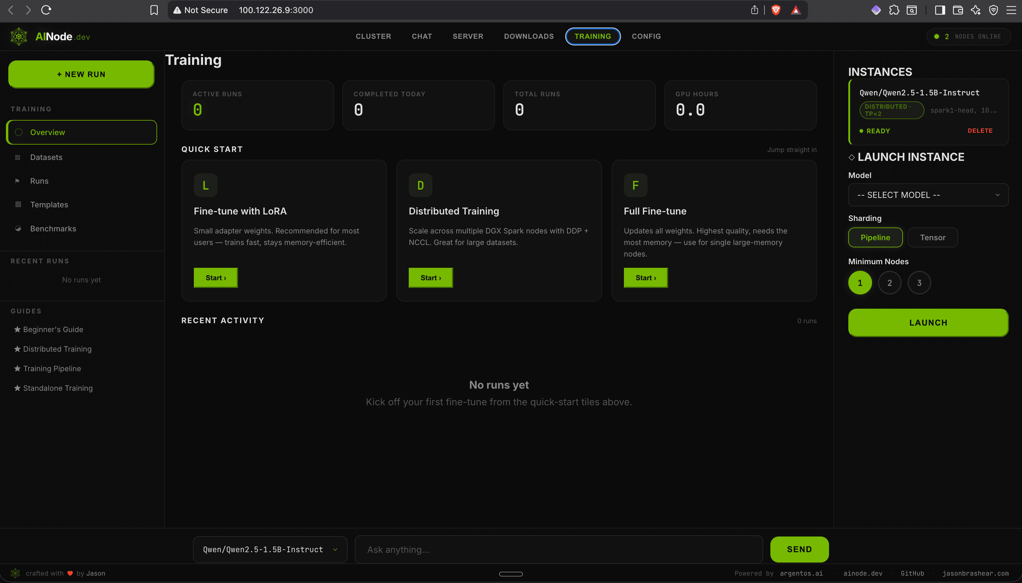 AINode fine-tuning dashboard overview