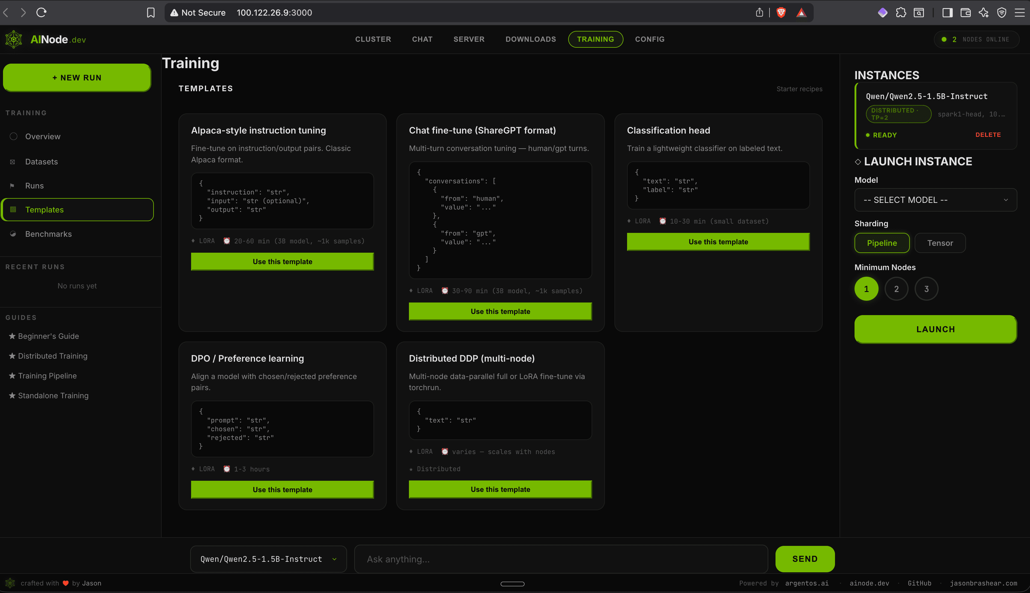 AINode fine-tuning templates gallery